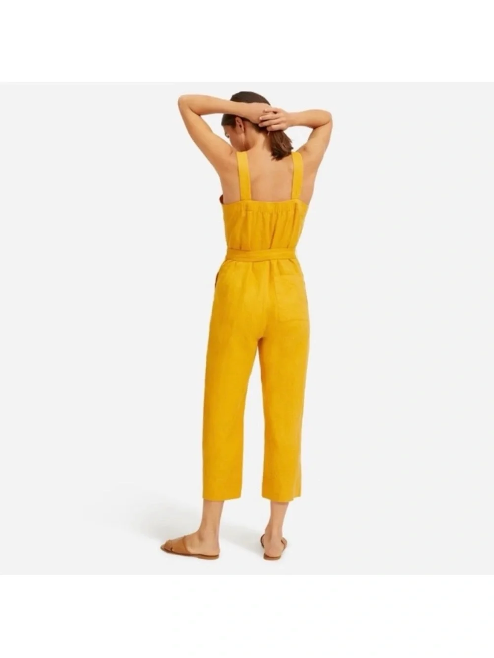 Everlane Linen Square Neck Sleeveless Wide Leg Jumpsuit Marigold Yellow 0P